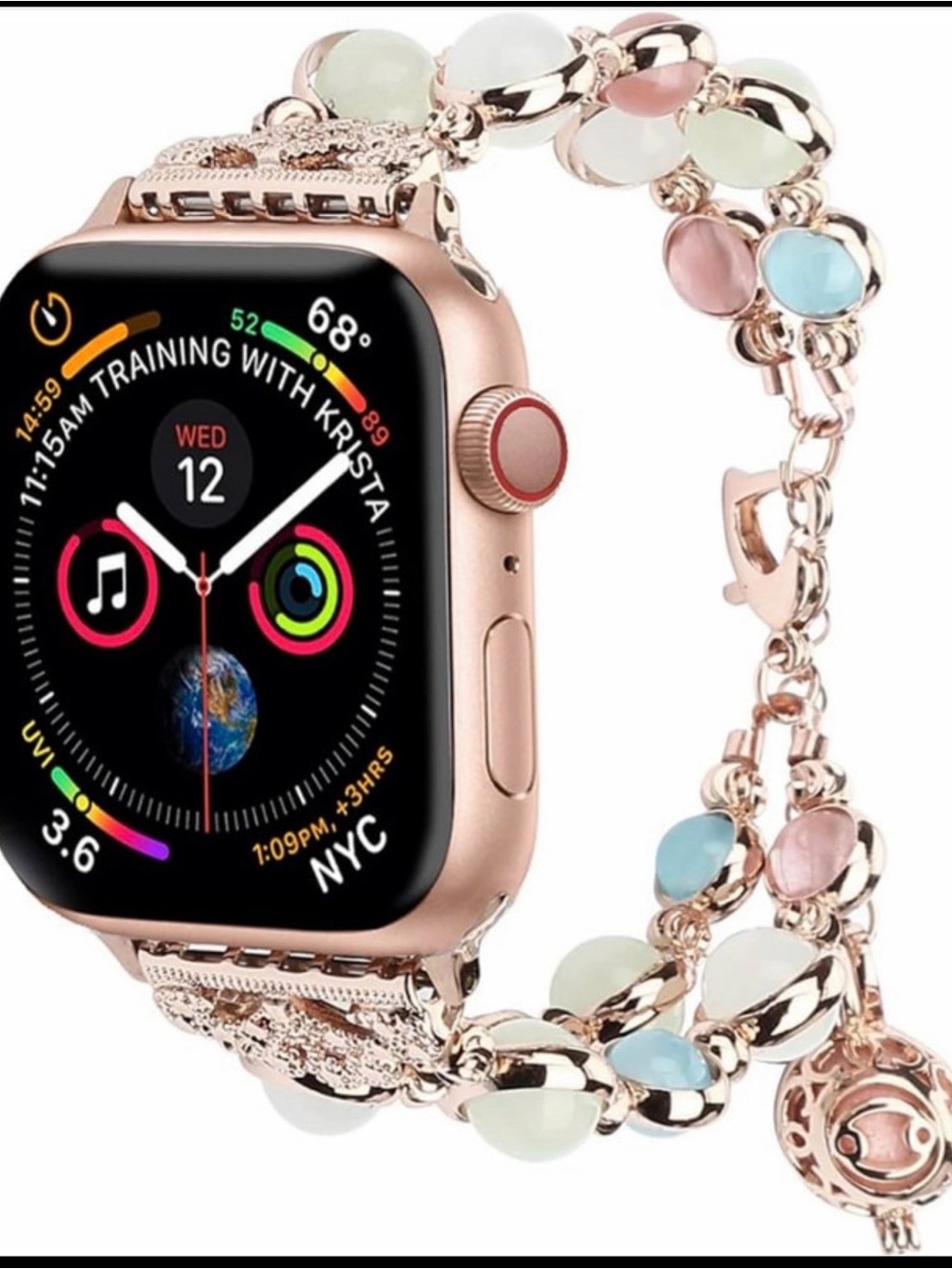 Apple Rose Gold Smartwatch with Pastel Beaded Bracelet Band